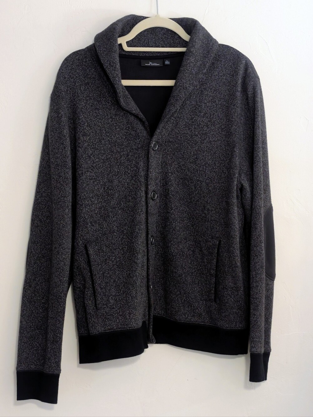 Marc Anthony Shawl Collar Elbow Patch Cardigan Charcoal Black Large